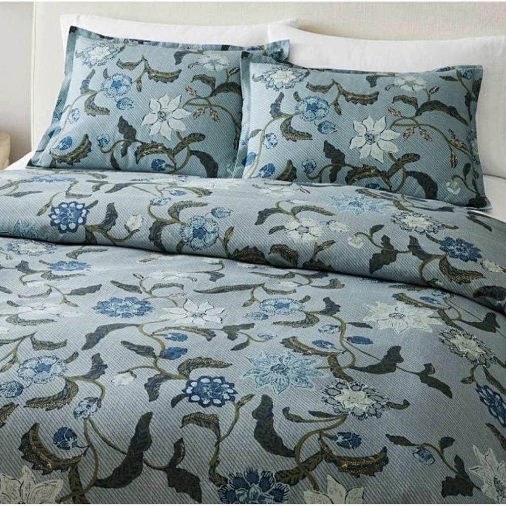 West Elm Botanical Duvet Cover in Blue and Gray - Picture 9 of 11